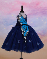 Navy Blue Monarch Butterfly Theme Gown with Detachable Wings & Belt