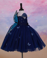Navy Blue Monarch Butterfly Theme Gown with Detachable Wings & Belt