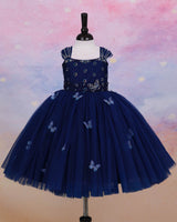 Navy Blue Monarch Butterfly Theme Gown with Detachable Wings & Belt