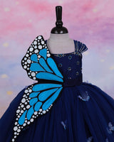 Navy Blue Monarch Butterfly Theme Gown with Detachable Wings & Belt