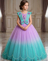 Net Sleeveless Ball Gown Mermaid Theme Full-Length Gown - Lavender & Light Turquoise (New)