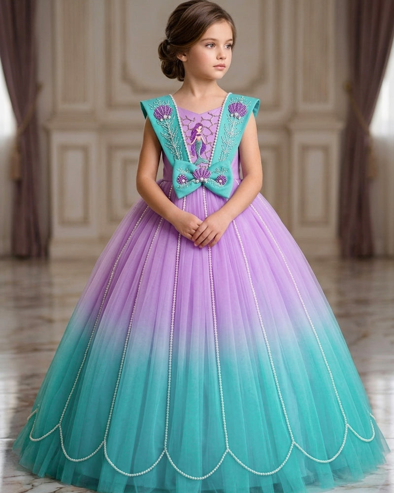Net Sleeveless Ball Gown Mermaid Theme Full-Length Gown