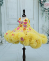 Net Sleeveless 3D Hand Crafted Butterfly Appliques Full Gown - Yellow(New)(Bestseller)
