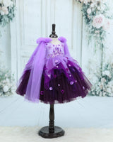 Lavender with purple color gradient asymmetrical layered gown with Sleeve Trails And Castle Print Yoke (New)