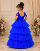 Net Sleeveless Beaded-Shoulder Layered Princess Full-Length Gown - Royal Blue(New)(Bestseller)