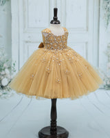 Net Cap Sleeve 3D Hand Crafted Flower Appliques Floral Full Gown - Dark Beige(New)(Bestseller)