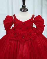Jimmy Choo Strap Sleeve 3D Petal Flower Floral Full-Length Gown - Red(New)