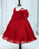 Jimmy Choo Strap Sleeve 3D Petal Flower Floral Full-Length Gown - Red(New)