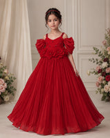 Jimmy Choo Strap Sleeve 3D Petal Flower Floral Full-Length Gown - Red(New)