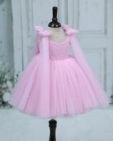 Net Sleeveless with Bow & Trail Fit & Flare Bead & Stone Work Full Length Gown - Cherry Blossom(New)