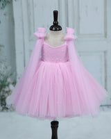 Net Sleeveless with Bow & Trail Fit & Flare Bead & Stone Work Full Length Gown - Cherry Blossom(New)