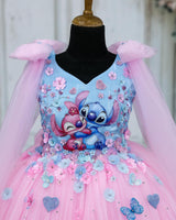 Net Sleeveless Stitch and Angel Knee-Length Fit & Flare Gown for Baby Girl in Icy Blue & Baby Pink (New)