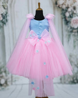 Net Sleeveless Stitch and Angel Knee-Length Fit & Flare Gown for Baby Girl in Icy Blue & Baby Pink (New)