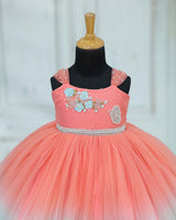 Net Cap Sleeve Aari & 3D Butterfly Floral Full Length Gown - Flamingo Pink & Sea Green(New)