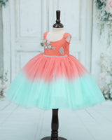 Net Cap Sleeve Aari & 3D Butterfly Floral Full Length Gown - Flamingo Pink & Sea Green(New)(Bestseller)