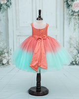 Net Cap Sleeve Aari & 3D Butterfly Floral Full Length Gown - Flamingo Pink & Sea Green(New)(Bestseller)