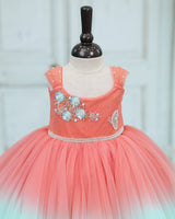 Net Cap Sleeve Aari & 3D Butterfly Floral Full Length Gown - Flamingo Pink & Sea Green(New)(Bestseller)