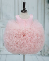 Net Sleeveless Ball Gown Floral Knee Length Frock - Pastel Pink(New)