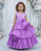 Organza Sleeveless Layered Floral Full Length Gown - Lavender(New)