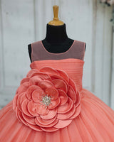 Organza Sleeveless A-line Floral Full Length Gown - Flamingo Pink(New)