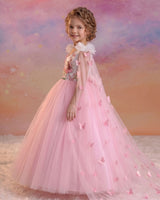 Net Sleeveless Fairy Full Length Gown with Detachable Sleeve Trail & Back Bow - Pink & White (New)