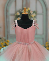 Net Sleeveless Twirl Layered Princess Full Length Gown - Peach & Blue(New)
