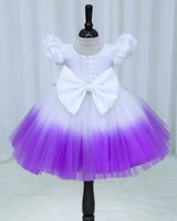 Net Puff Embroidery Leaf & Flower Fairy Calf-Length Frock - White & Lavender(New)