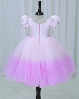 Net Puff Sleeve Aari & 3D Floral Embellished Fairy Full Length Gown - Pink Lavender(New)