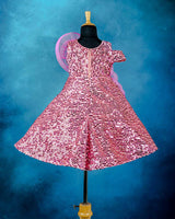 Pink & Peach Sequins Twirled Flower Gown