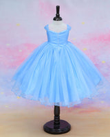 Organza Cap Sleeve Detachable Back Trail Snow Theme Full Length Gown - Blue(New)