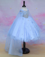 Organza Cap Sleeve Detachable Back Trail Snow Theme Full Length Gown - Blue(New)