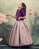 Purple Crop Top With Handworked Layer Necklace And Brocade Skirt