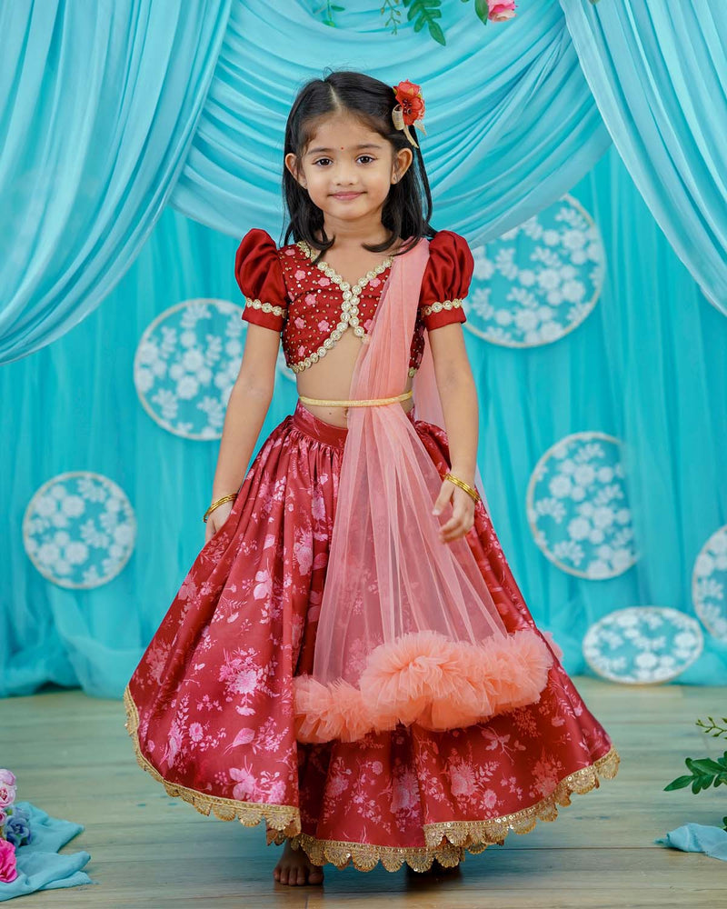 Maroon and  Peach Kids Lehenga Online | Designer Kids Clothes Online in Tamil Nadu