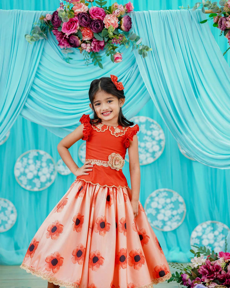 Peach and Red Skirt and Top for Girls Online | Premium Quality Kids Wear Online in India