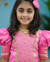Buy Kids Pink Brocade Pattu Pavada Set Online | Kids Ethnic Wear Online