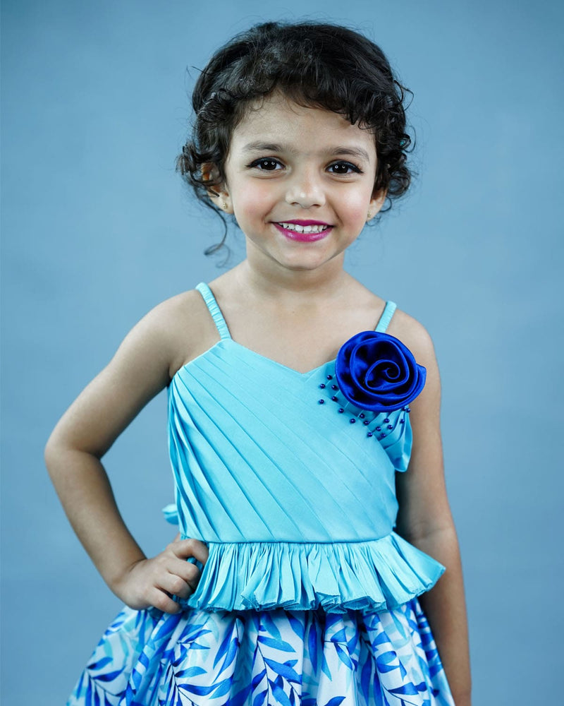 Kids Pleated Strap Top and Printed Skirt Online | Kids Ethnic Wear 