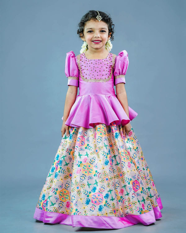 Kids Peplum Top and Zari Embroidery Skirt Online | Kids Ethnic Wear Online