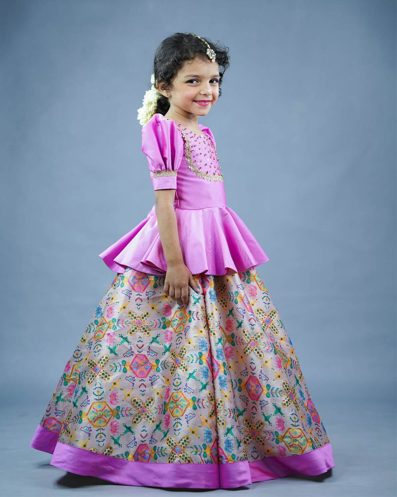 Kids Peplum Top and Zari Embroidery Skirt Online | Kids Ethnic Wear Online