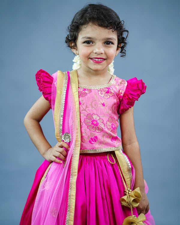Kids Pink Brocade Lehenga Set Online | Kids Ethnic Wear Online