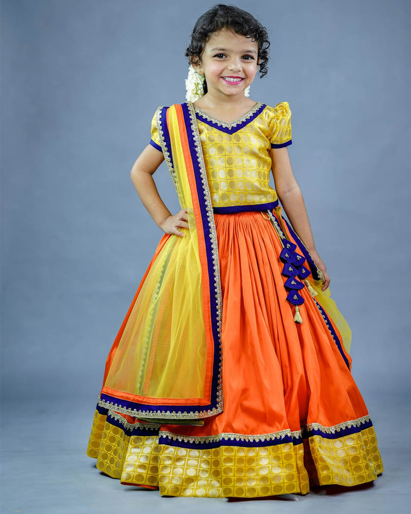 Kids Yellow Brocade Lehenga Online | Premium Quality Kids Wear Online in India