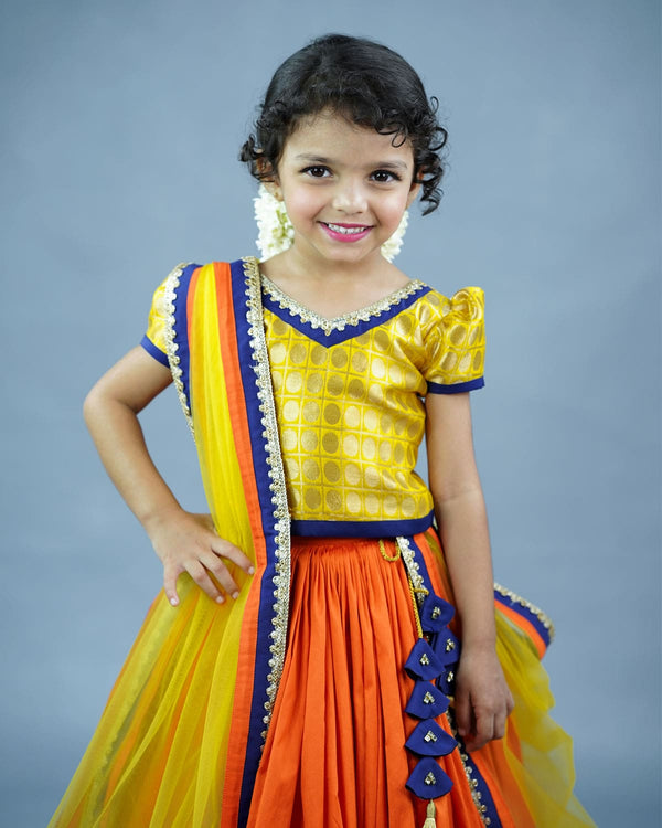 Kids Yellow Brocade Lehenga Online | Premium Quality Kids Wear Online in India
