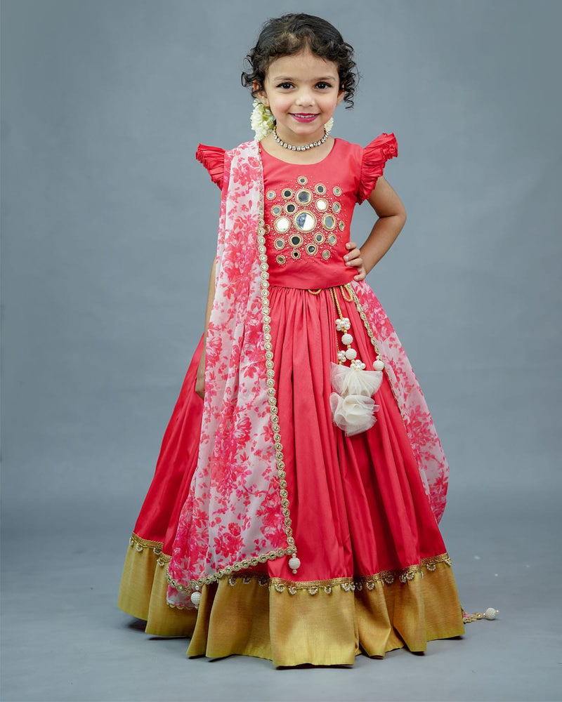 Buy Kids Pink Mirror Work Skirt and Top Online | Kids Skirt and Top Online In India