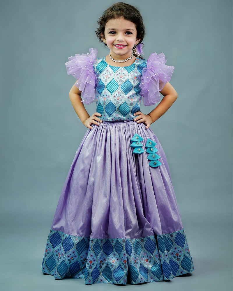 Kids Blue Geometric Printed Top and Skirt Online | Premium Quality Kids Wear Online in India