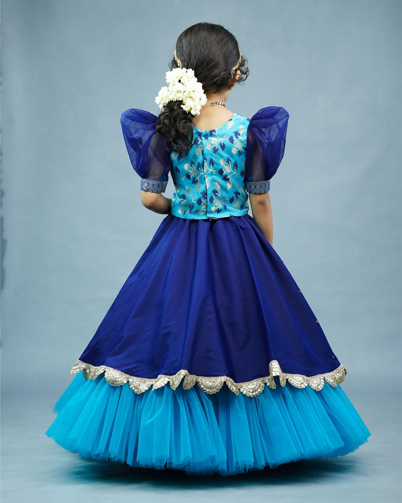 Kids Blue Brocade Skirt and Top Online | Traditional Kids Wear Online in India