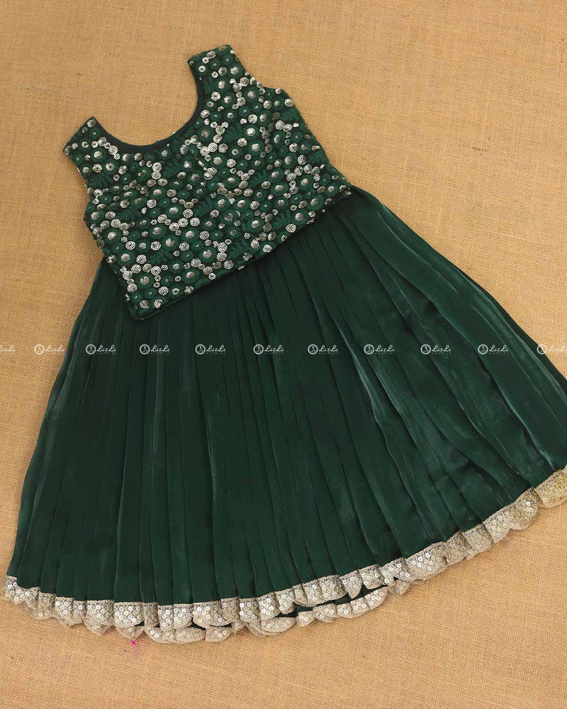 Dark Bottle Green Skirt and Embroidery Material Top.