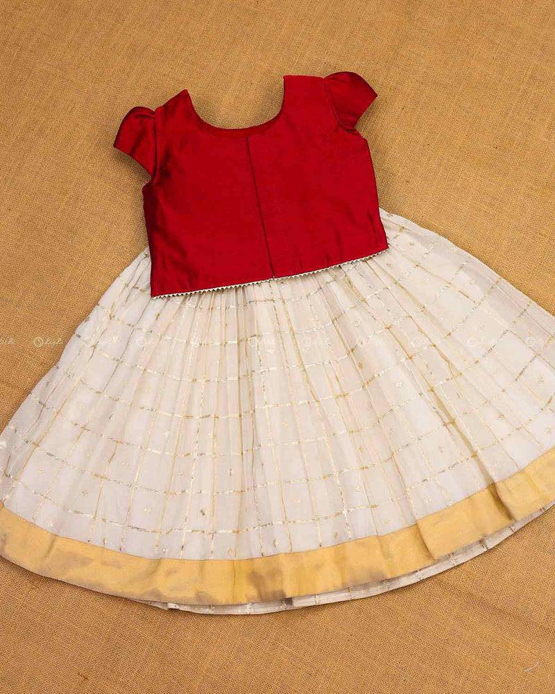 Maroon and  Ivory and Off White Ethnic Top and Skirt.