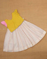 Pink, Yellow Overlapped Ivory Color Top and Skirt.