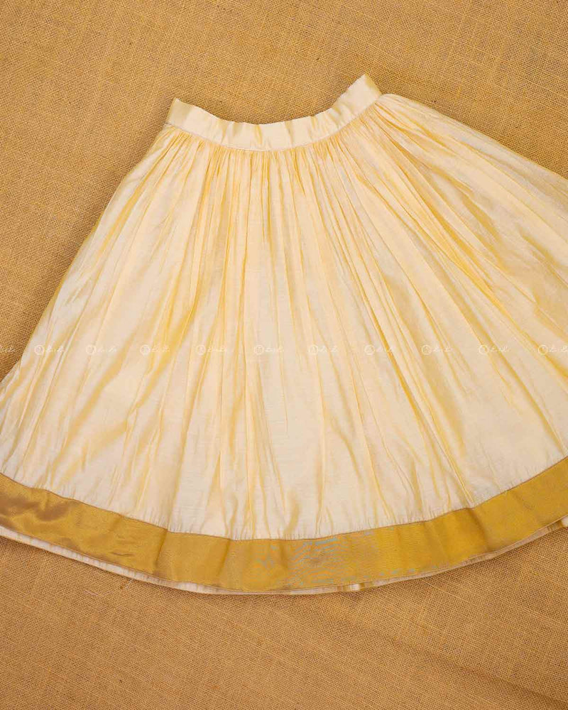 Pink Brocade Top With Off White Skirt