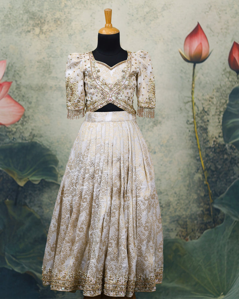 Heavy Ari Worked Top And Pleated Skirt With Dupatta