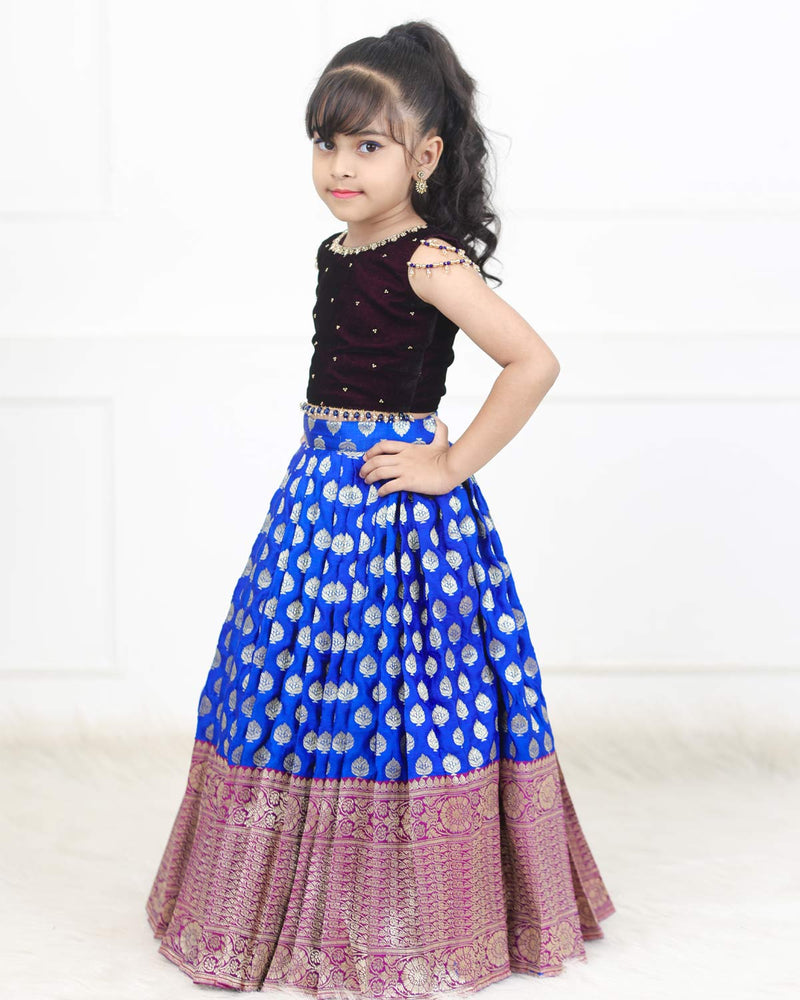 Royal Blue and Purple HandWorked with Pearl Skirt and Top
